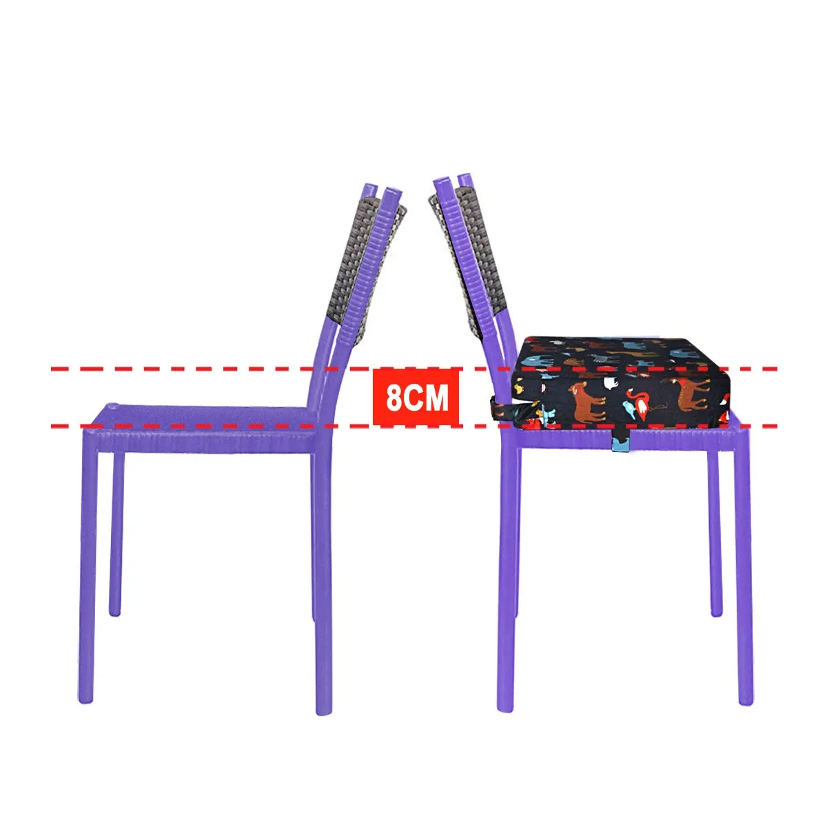 Dining Chair Heightening Cushion Portable Dismountable Adjustable Highchair Booster for Baby Toddler Kids Infant Washable Thick Chair Seat Pad Mat (Black)