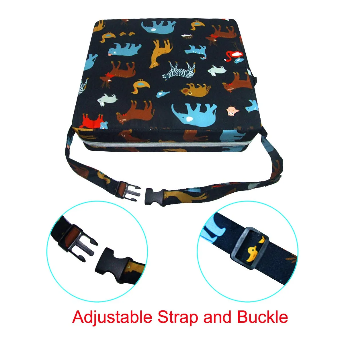 Dining Chair Heightening Cushion Portable Dismountable Adjustable Highchair Booster for Baby Toddler Kids Infant Washable Thick Chair Seat Pad Mat (Black)