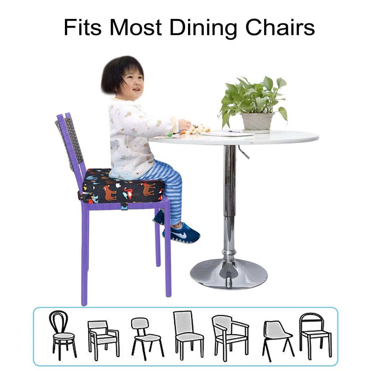 Dining Chair Heightening Cushion Portable Dismountable Adjustable Highchair Booster for Baby Toddler Kids Infant Washable Thick Chair Seat Pad Mat (Black)