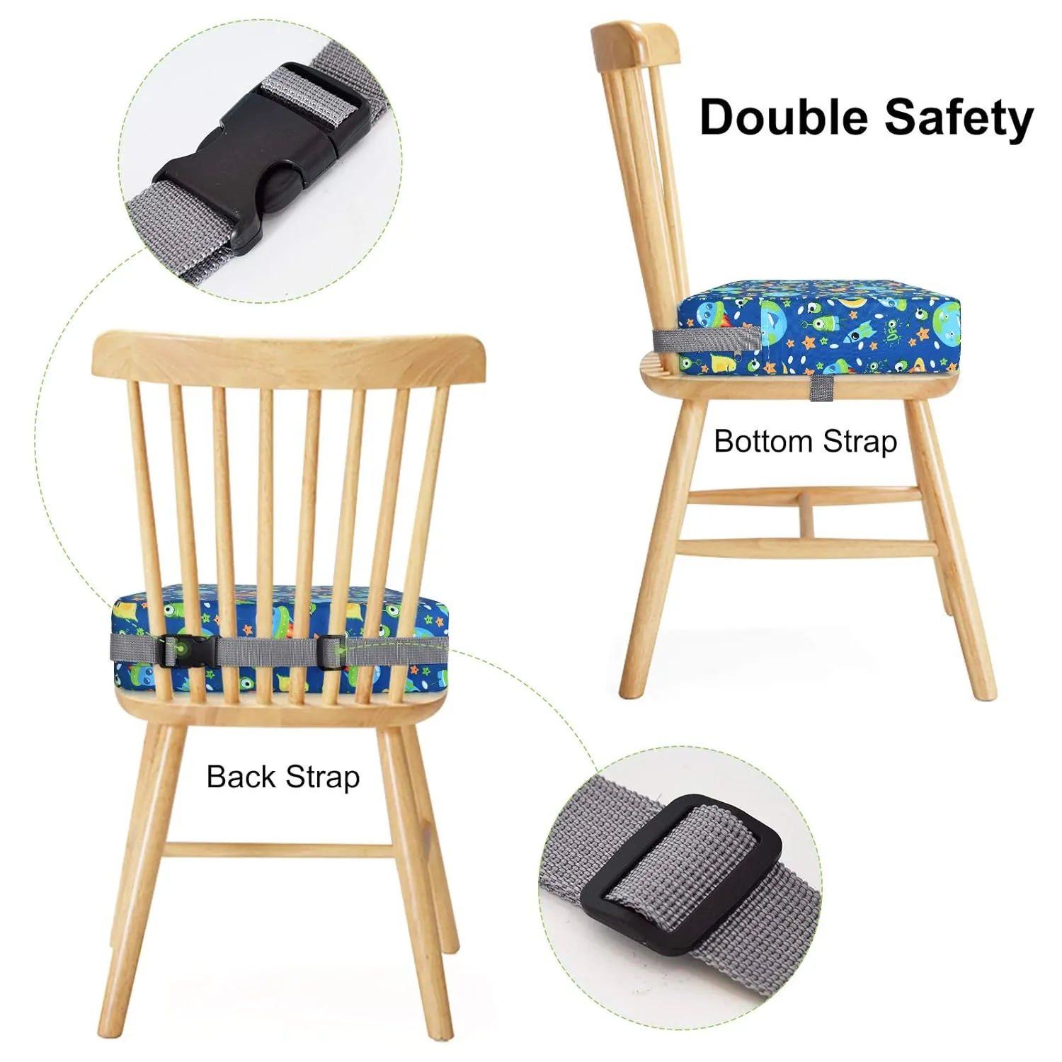 Dining Chair Heightening Cushion Portable Dismountable Adjustable Highchair Booster for Baby Toddler Kids Infant Washable Thick Chair Seat Pad Mat (Blue Space)