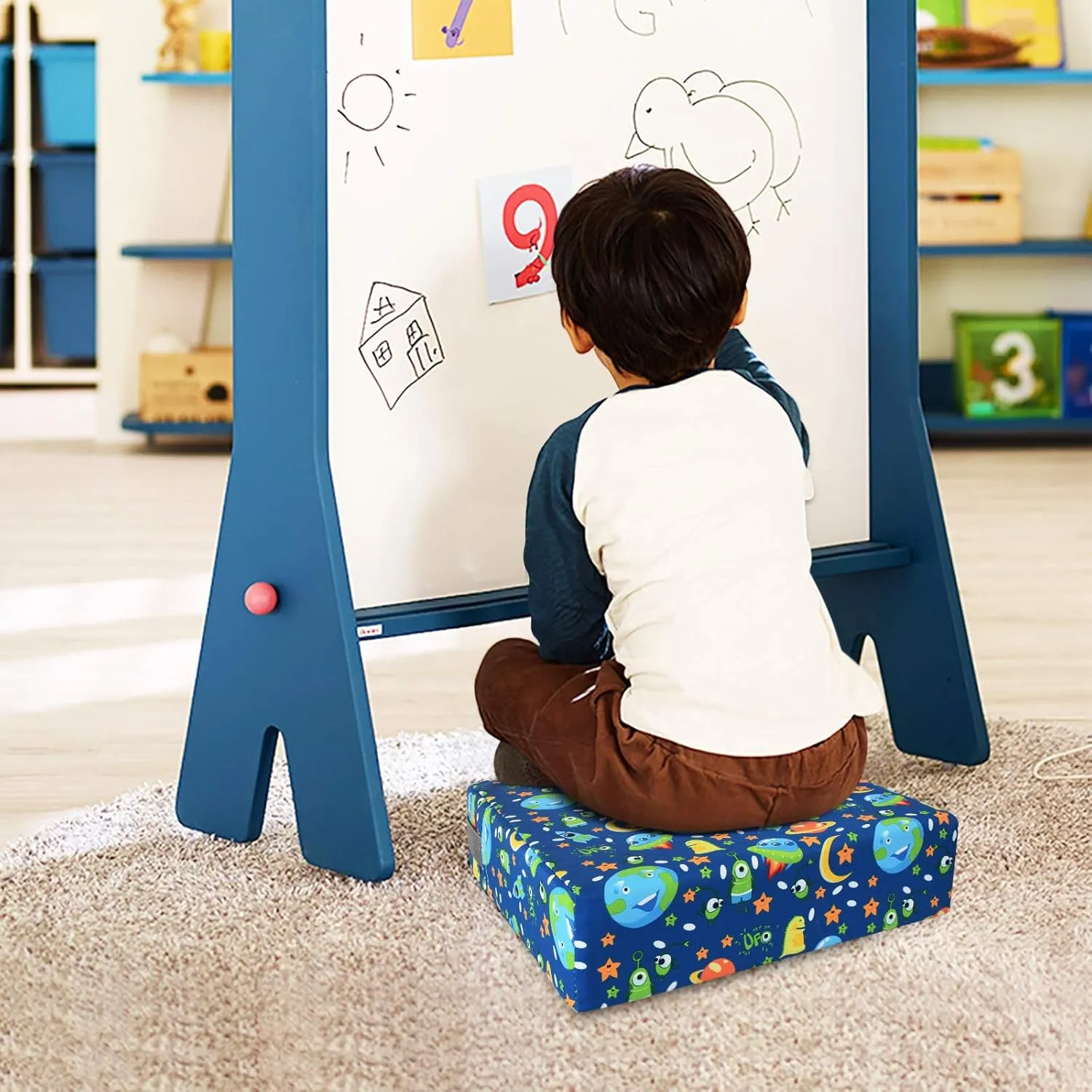 Dining Chair Heightening Cushion Portable Dismountable Adjustable Highchair Booster for Baby Toddler Kids Infant Washable Thick Chair Seat Pad Mat (Blue Space)