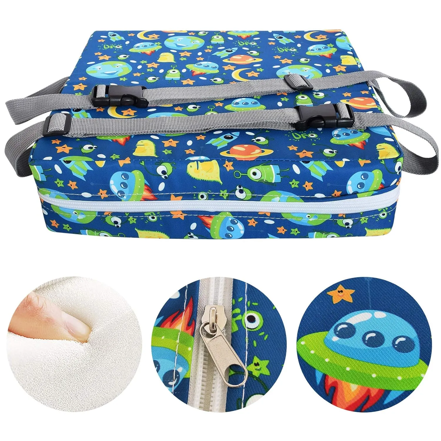 Dining Chair Heightening Cushion Portable Dismountable Adjustable Highchair Booster for Baby Toddler Kids Infant Washable Thick Chair Seat Pad Mat (Blue Space)