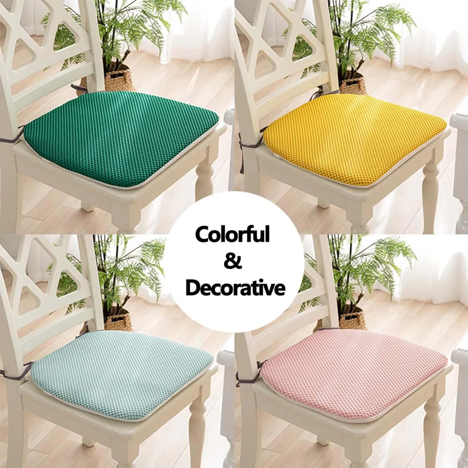 Dining Room Chair Cushion Covers Washable, Chair Seat Cushion Replacement, Summer Breathable Mesh Chair Pads with Ties, U Shaped Kitchen Chair Pads with Anti-Slip Rubber Back Deep Green