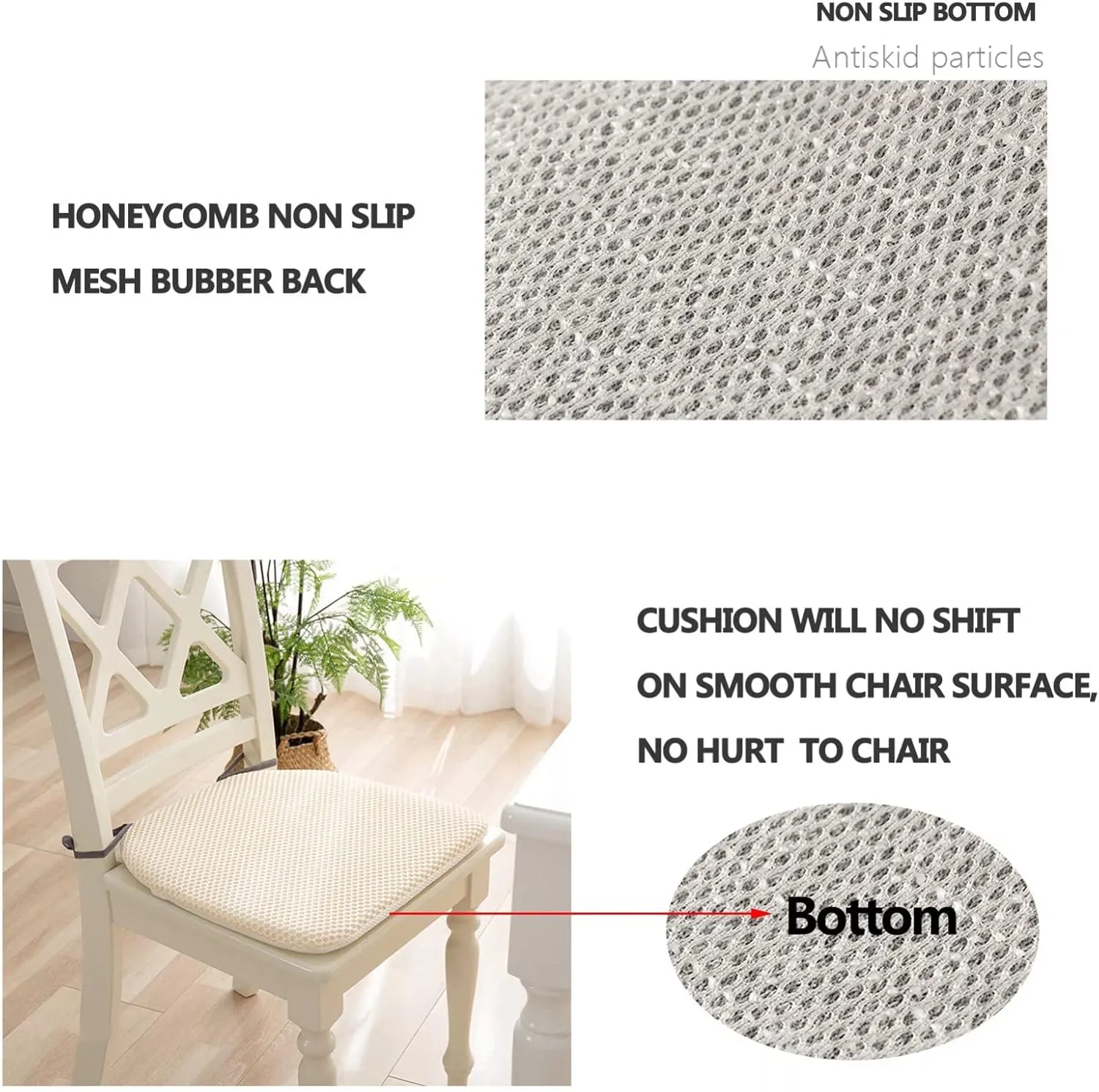 Dining Room Chair Cushion Covers Washable, Chair Seat Cushion Replacement, Summer Breathable Mesh Chair Pads with Ties, U Shaped Kitchen Chair Pads with Anti-Slip Rubber Back Deep Green