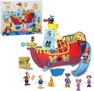 Disney Junior Mickey Mouse Funhouse Treasure Adventure Pirate Ship with Bonus Figures, 18-Piece Toy Figures and Playset, Kids Toys for Ages 3 Up, Amazon Exclusive by Just Play