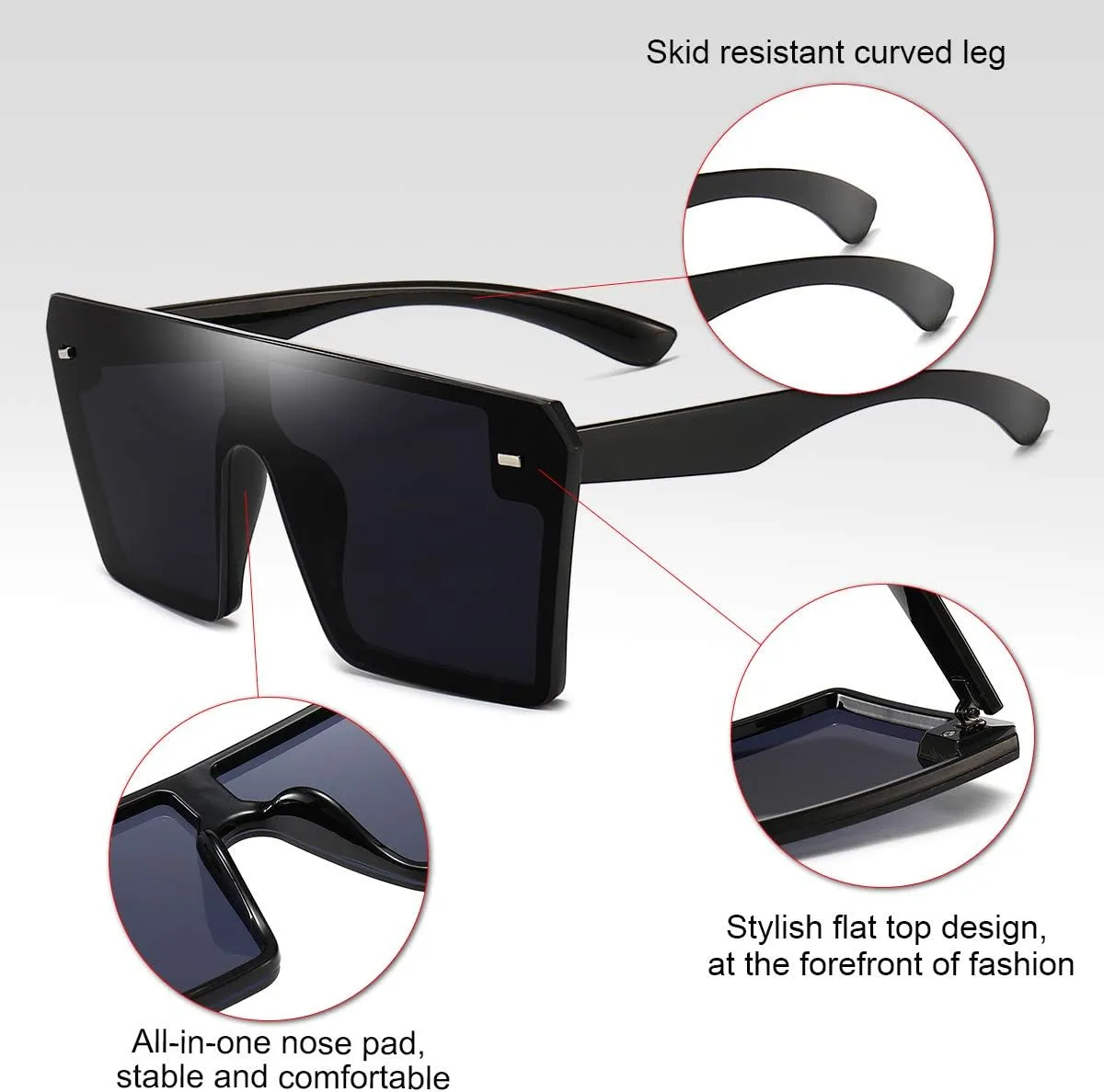 Dollger Oversized Square Sunglasses for Women Men Retro Shades Fashion Big Flat Top Mirror Rimless Lens