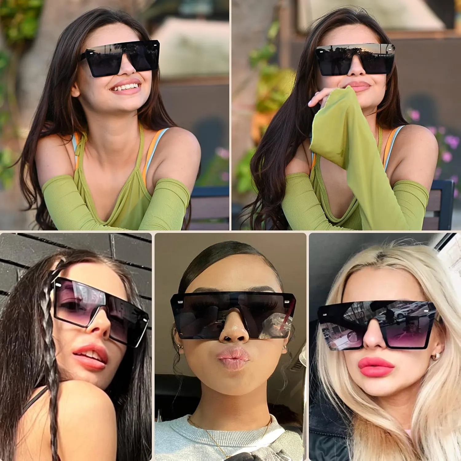 Dollger Oversized Square Sunglasses for Women Men Retro Shades Fashion Big Flat Top Mirror Rimless Lens