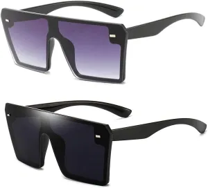 Dollger Oversized Square Sunglasses for Women Men Retro Shades Fashion Big Flat Top Mirror Rimless Lens