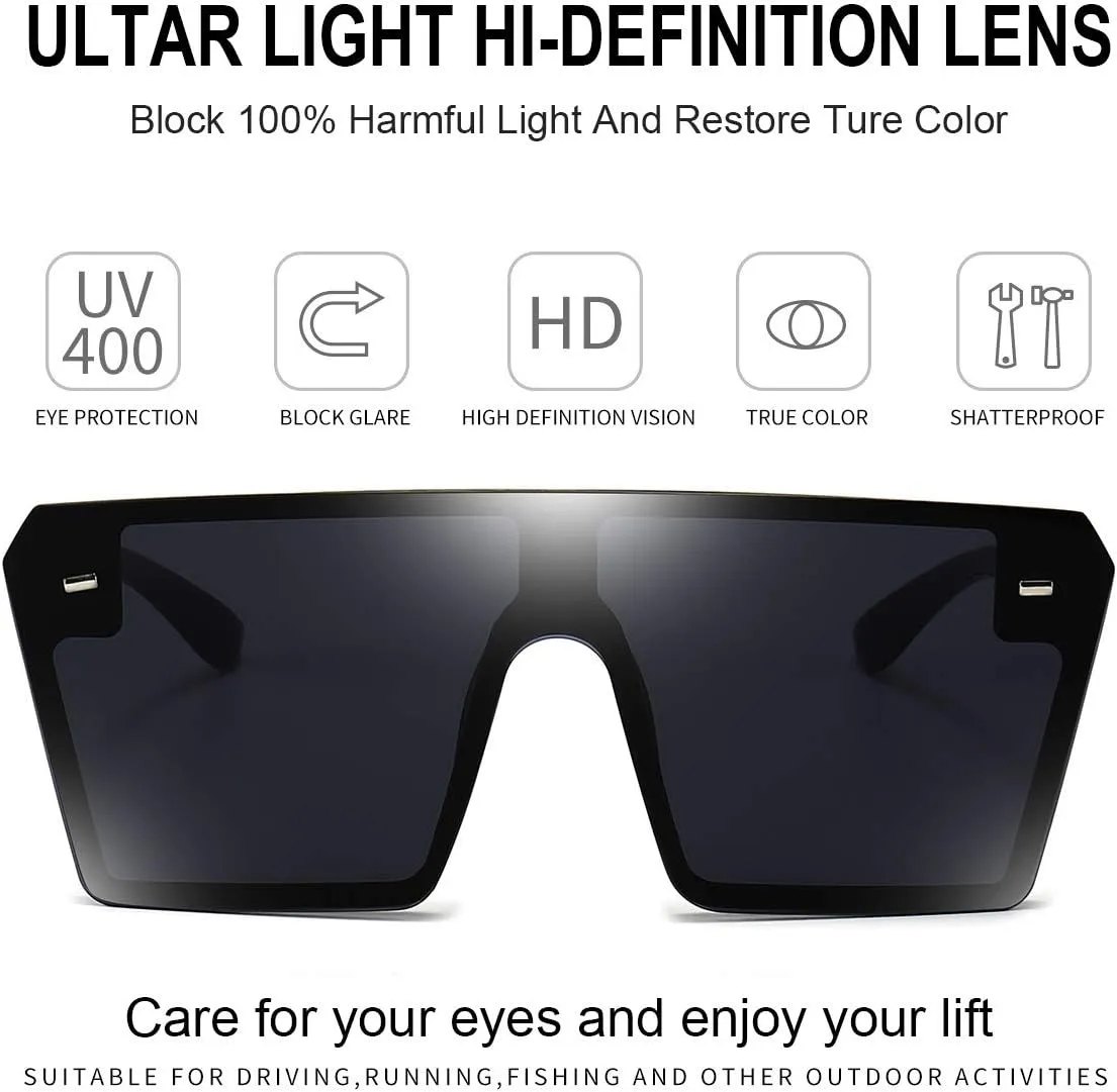 Dollger Oversized Square Sunglasses for Women Men Retro Shades Fashion Big Flat Top Mirror Rimless Lens