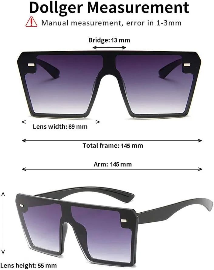 Dollger Oversized Square Sunglasses for Women Men Retro Shades Fashion Big Flat Top Mirror Rimless Lens