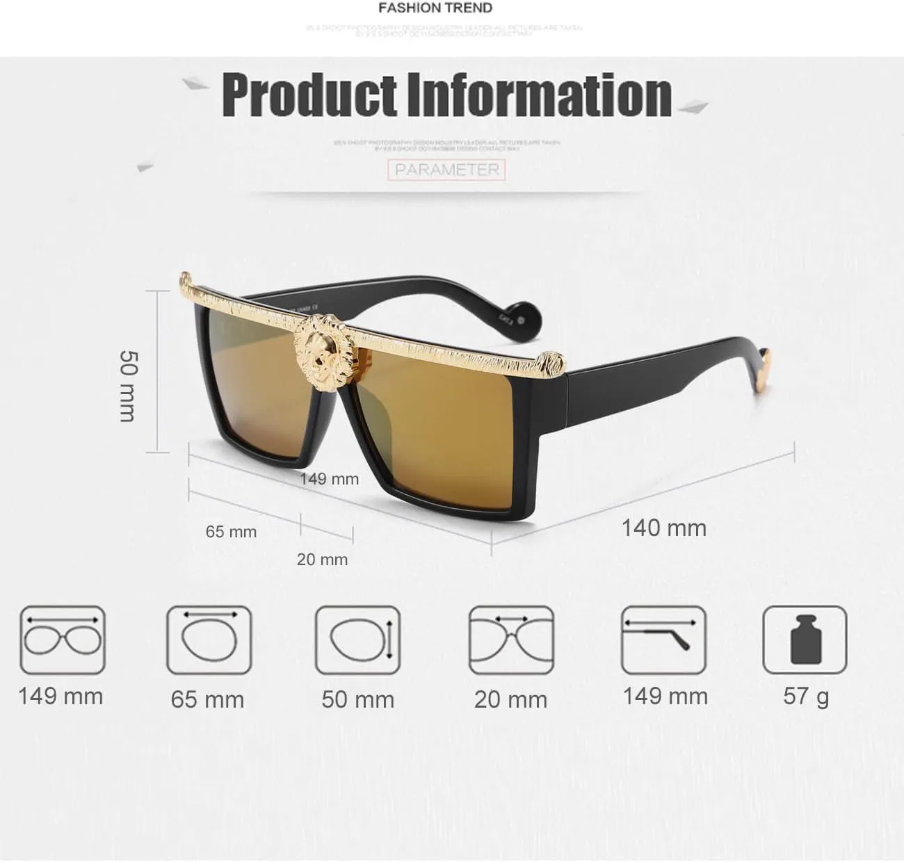 Dollger Square Oversized Sunglasses Flat Top Thick Plastic Super Dark Gangster Luxury Shades 57mm