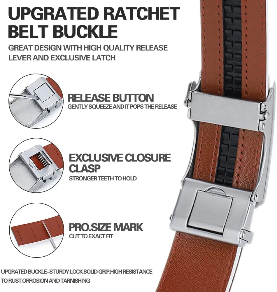 DOOPAI Men's 2 Pack Ratchet Dress Belt - Adjustable 1 3/8" Genuine Leather, Size Length Can Be Cut, With Gift Box