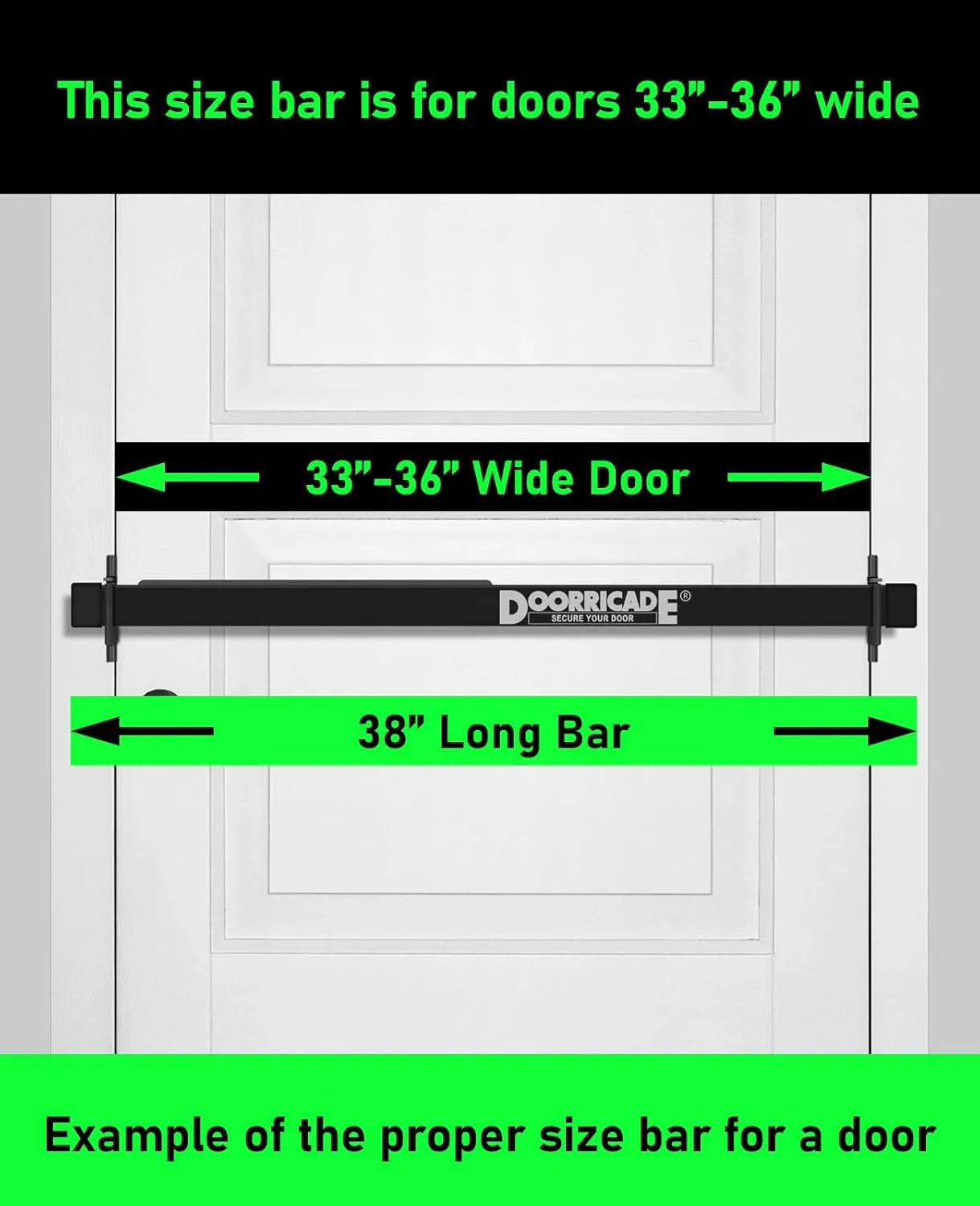 Door Security Bar-by Doorricade-Secure The Entire Width of Your Inward Opening Front Door-Safe Room. Fits Doors 33"-36" Wide.