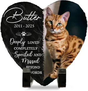 DOPTIKA Deeply Loved Completely Spoiled Personalized Pet Memorial Stones, Cat Decorations, Cat Memorial Gifts for Loss of Cat, Sympathy Gifts, Memorial Stone, Grave Decorations for Cemetery