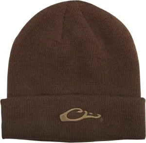 Drake Waterfowl LST Rib-Knit Stocking Cap - Acrylic Stretch Old-Style Roll-Up Edge Stocking Beanie Hat, One Size Fits Most, Brown