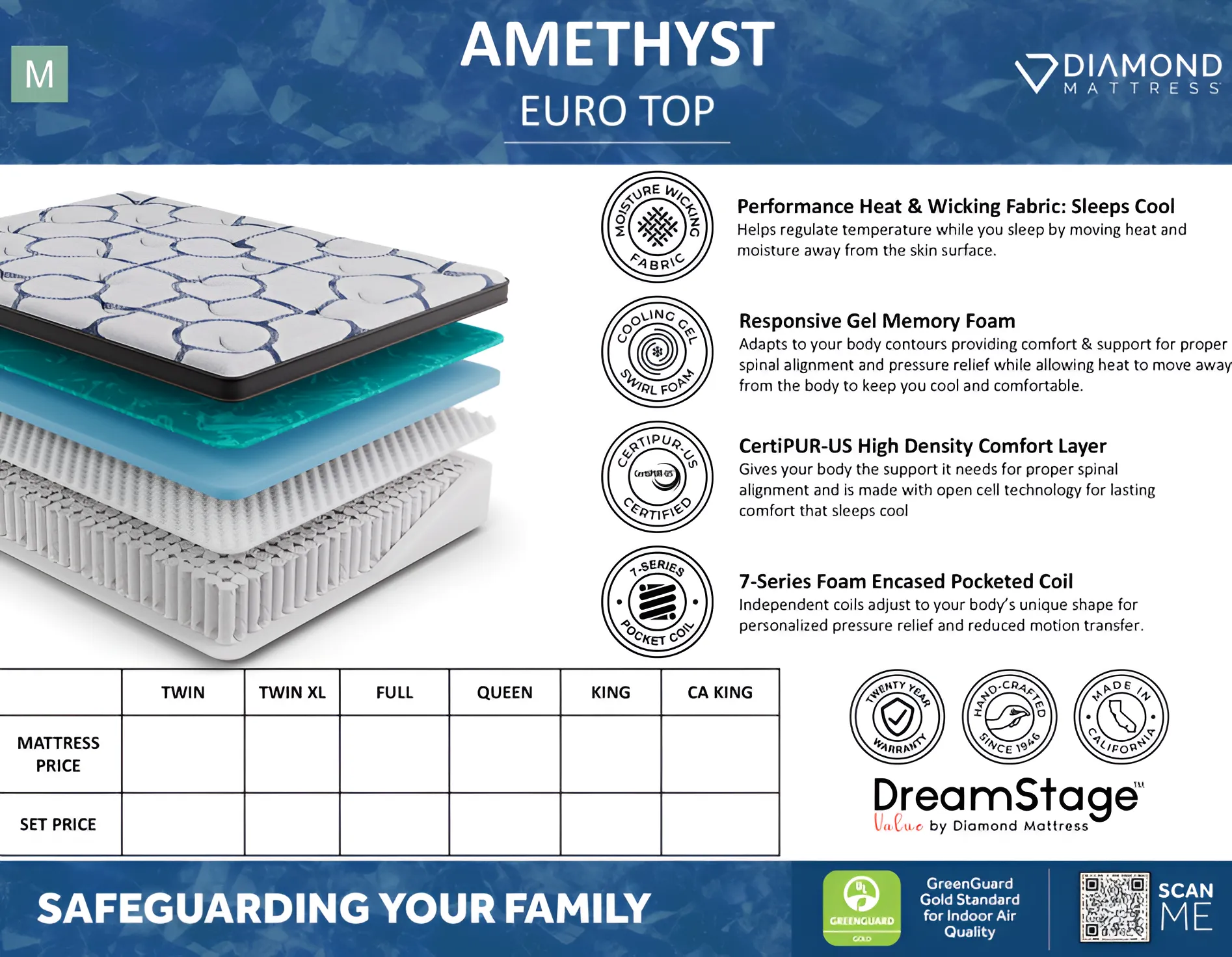 Dreamstage Value Amethyst Euro Top 15" Medium Grey Twin XL Mattress