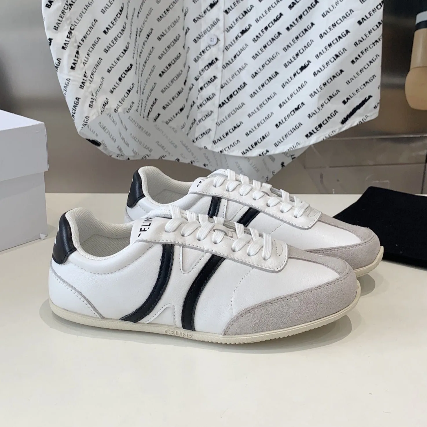 Early access Celine IN OPTIC CALFSKIN & SUEDE WHITE/GREY/BLACK JOGGER SNEAKER Value-for-money CALFSKIN LOW LACE-UP