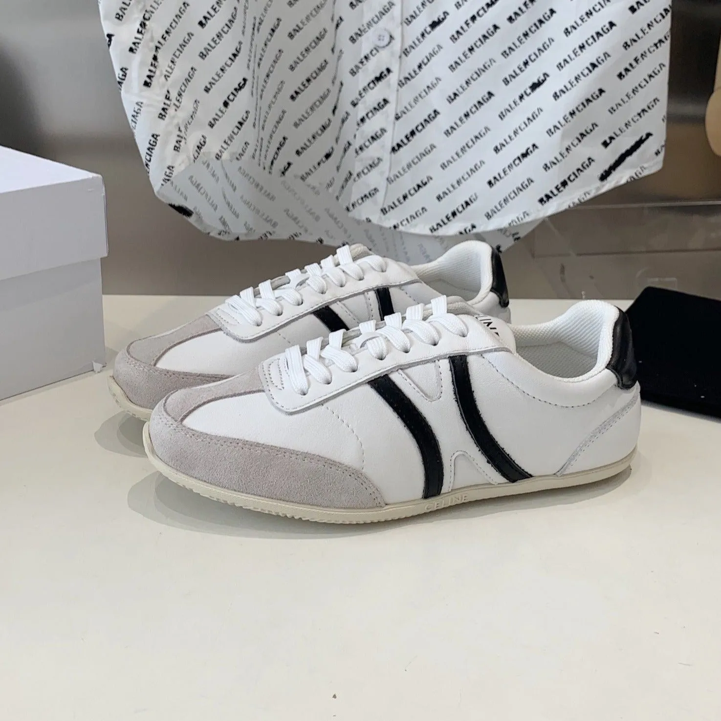 Early access Celine IN OPTIC CALFSKIN & SUEDE WHITE/GREY/BLACK JOGGER SNEAKER Value-for-money CALFSKIN LOW LACE-UP