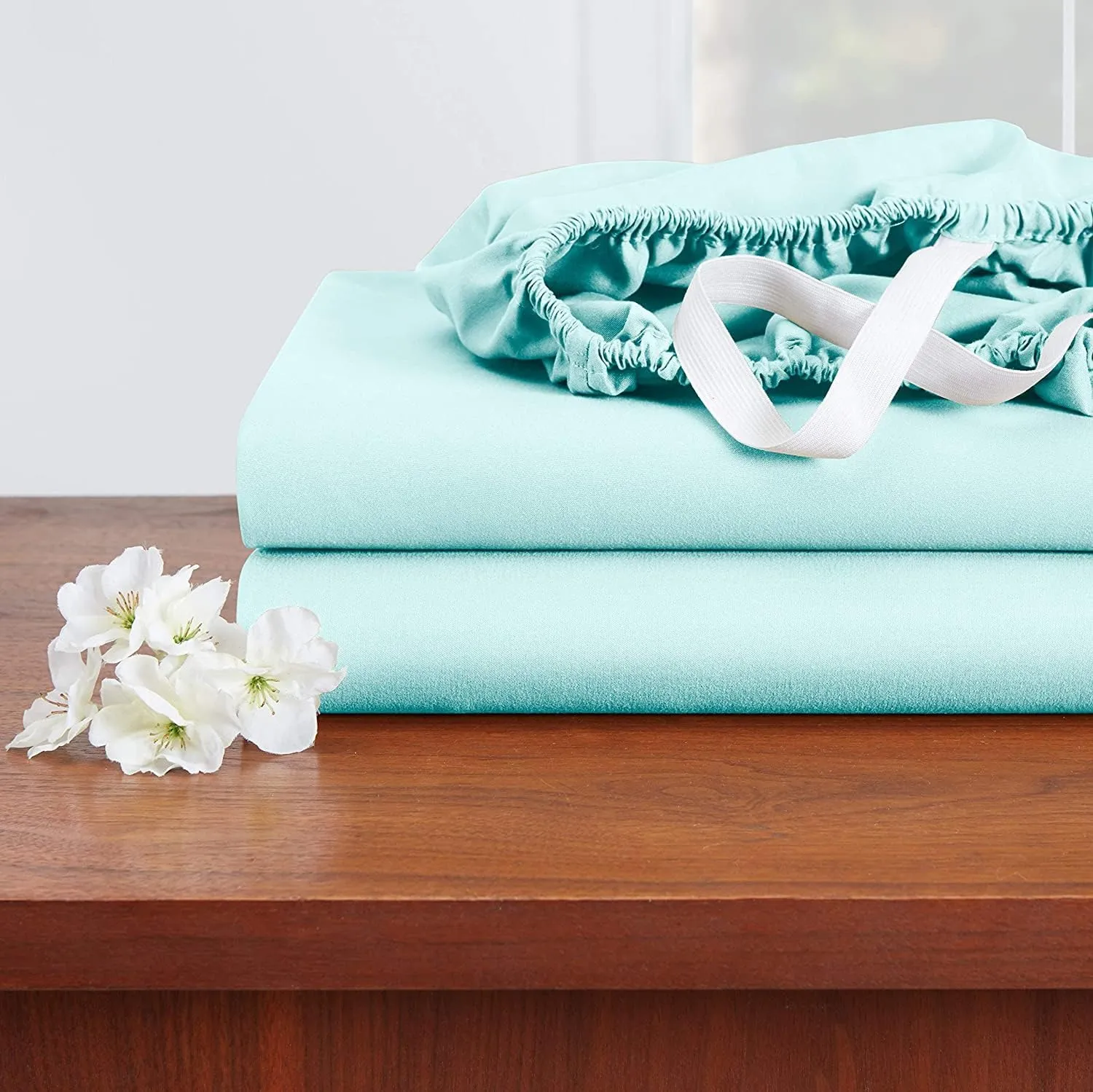 Empyrean Extra Deep Pocket Fitted Sheet - 110 GSM Deep Pocket Bed Sheet Set – Soft Deep Pocket 6 Piece Set - 60 x 80 inches - Queen Size Sheets - Light Baby Blue