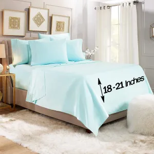 Empyrean Extra Deep Pocket Fitted Sheet - 110 GSM Deep Pocket Bed Sheet Set – Soft Deep Pocket 6 Piece Set - 60 x 80 inches - Queen Size Sheets - Light Baby Blue