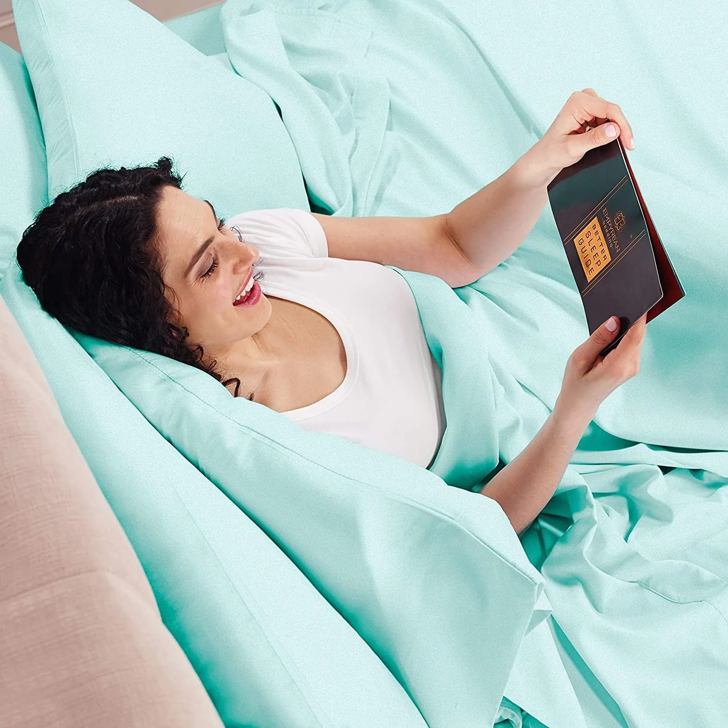 Empyrean Extra Deep Pocket Fitted Sheet - 110 GSM Deep Pocket Bed Sheet Set – Soft Deep Pocket 6 Piece Set - 60 x 80 inches - Queen Size Sheets - Light Baby Blue
