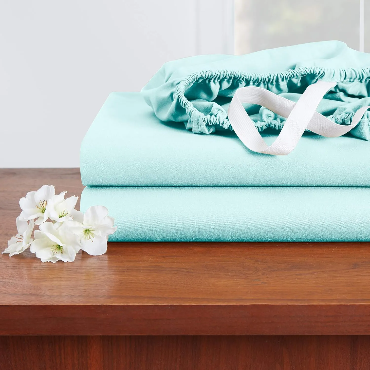 Empyrean Extra Deep Pocket Fitted Sheet - 110 GSM Deep Pocket Bed Sheet Set – Soft Deep Pocket 6 Piece Set - 60 x 80 inches - Queen Size Sheets - Light Baby Blue