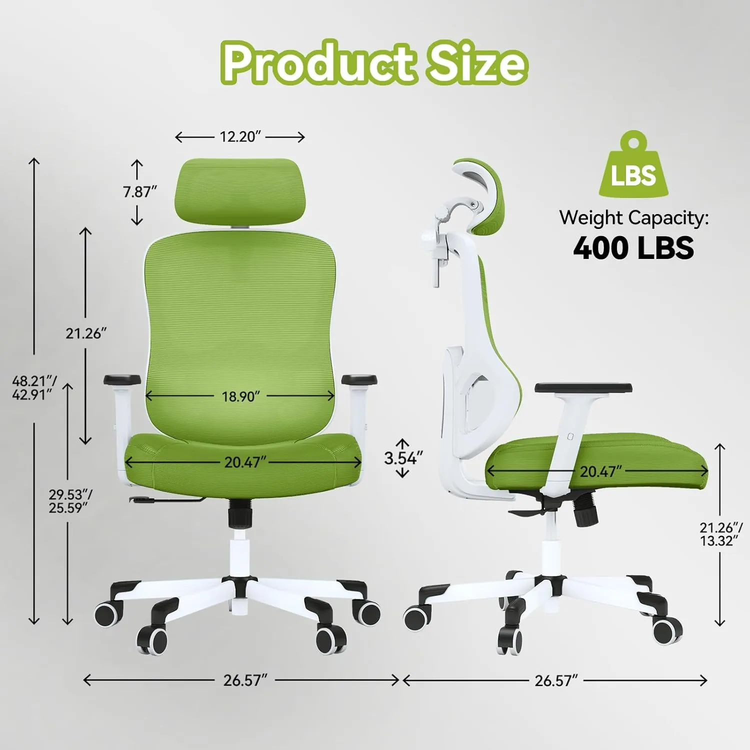 Ergonomic Office Chair Big Tall Reclining Gaming Chair Adjustable Lumbar Support 2D Armrest 6D Headrest Breathable Mesh Swivel Computer Chairs Home Task Desk Chair Coat Hanger Tilt Lock (Green)