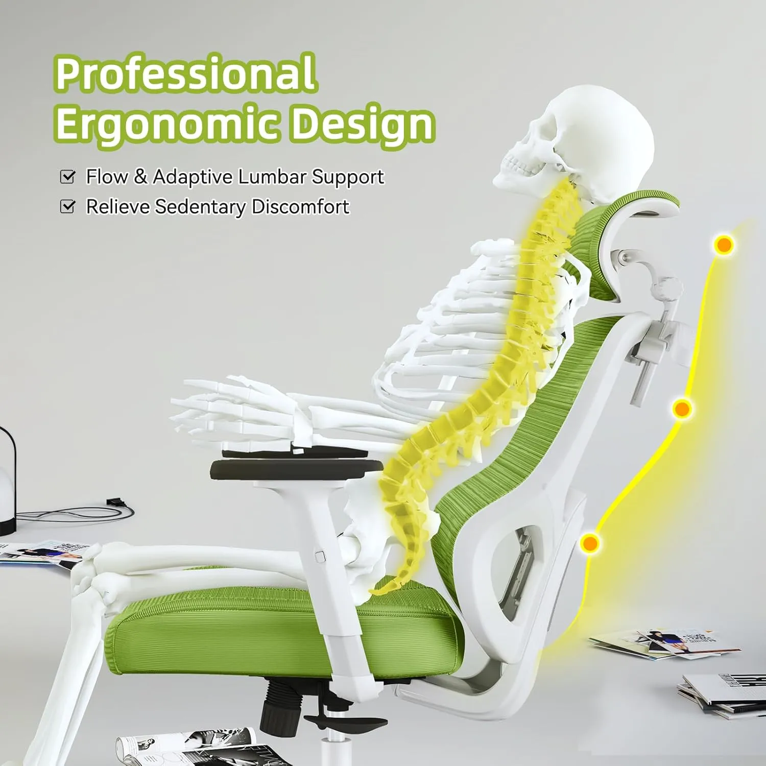 Ergonomic Office Chair Big Tall Reclining Gaming Chair Adjustable Lumbar Support 2D Armrest 6D Headrest Breathable Mesh Swivel Computer Chairs Home Task Desk Chair Coat Hanger Tilt Lock (Green)