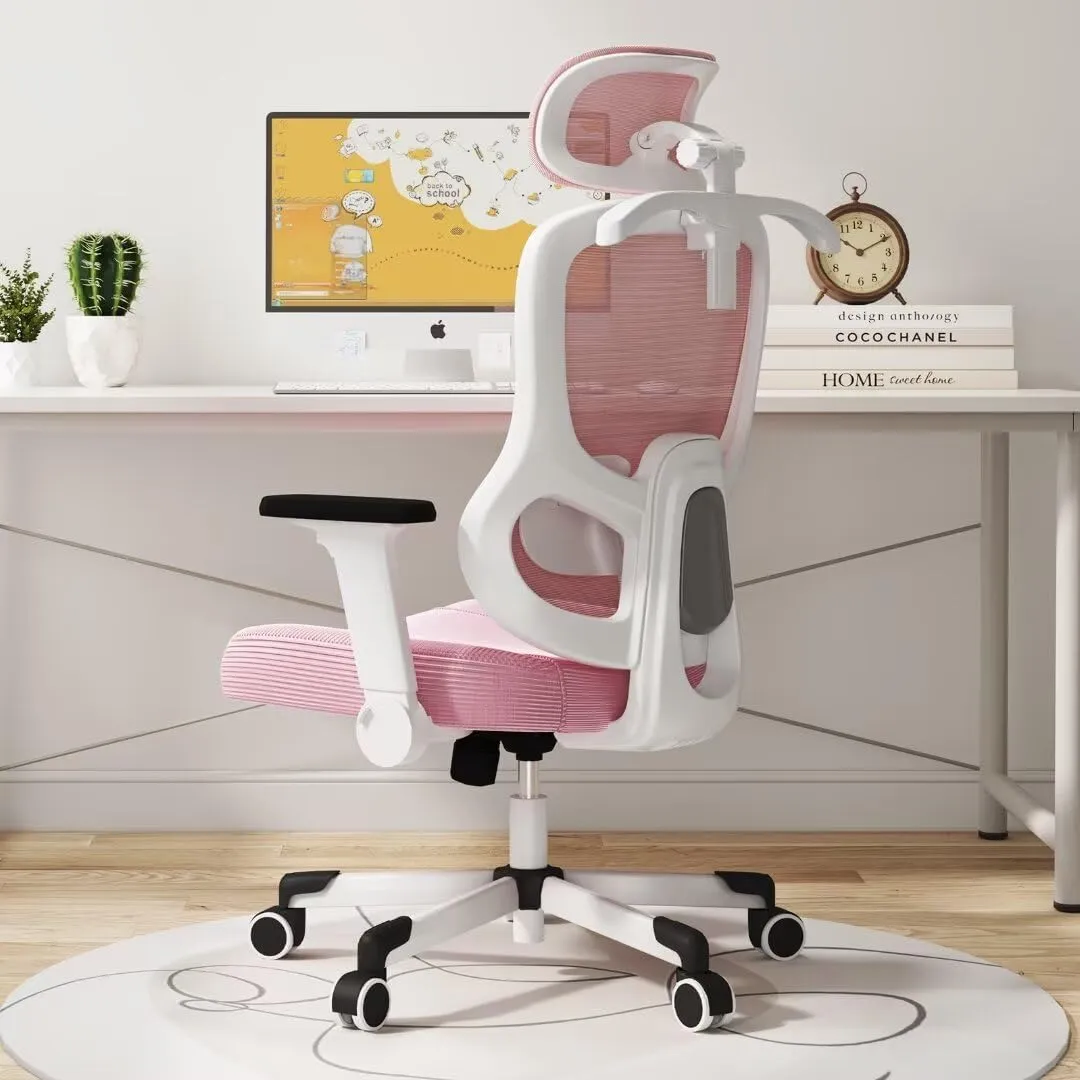 Ergonomic Office Chair Big Tall Reclining Gaming Chair Adjustable Lumbar Support 6D Armrest 6D Headrest Breathable Mesh Swivel Computer Chairs Home Task Desk Chair Wheels Coat Hanger Tilt Lock Pink