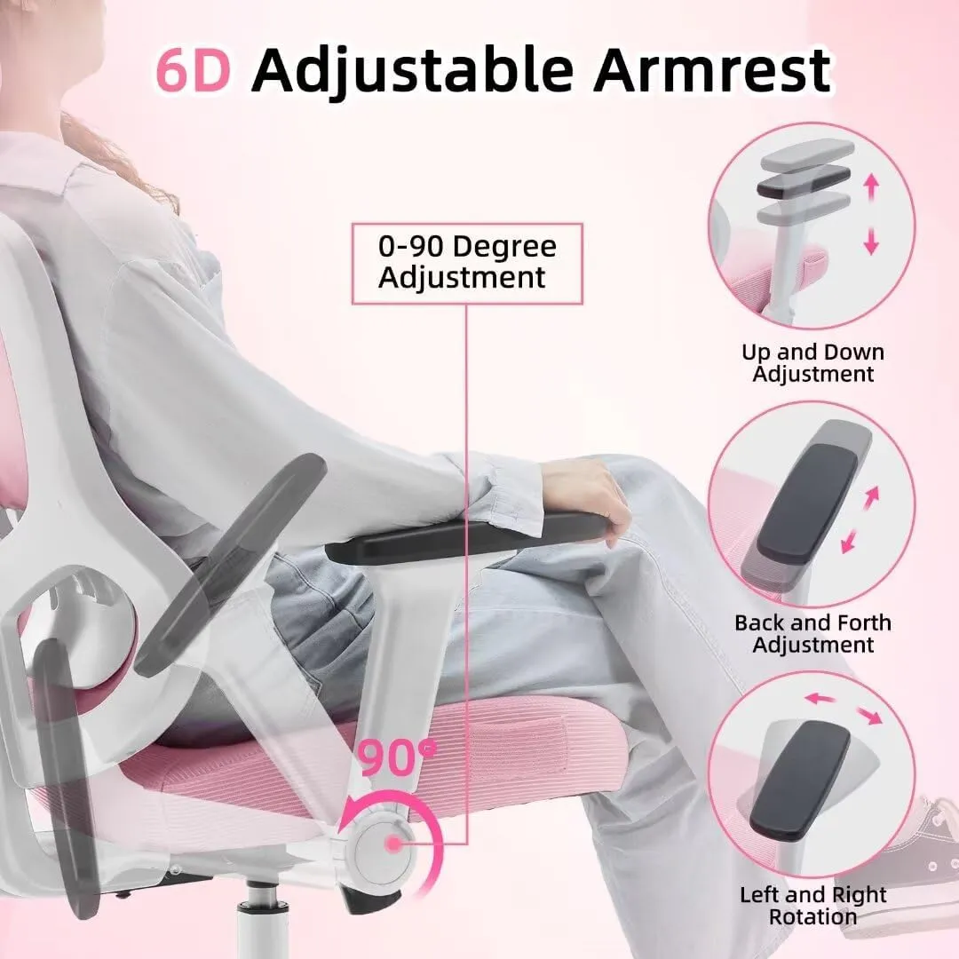 Ergonomic Office Chair Big Tall Reclining Gaming Chair Adjustable Lumbar Support 6D Armrest 6D Headrest Breathable Mesh Swivel Computer Chairs Home Task Desk Chair Wheels Coat Hanger Tilt Lock Pink