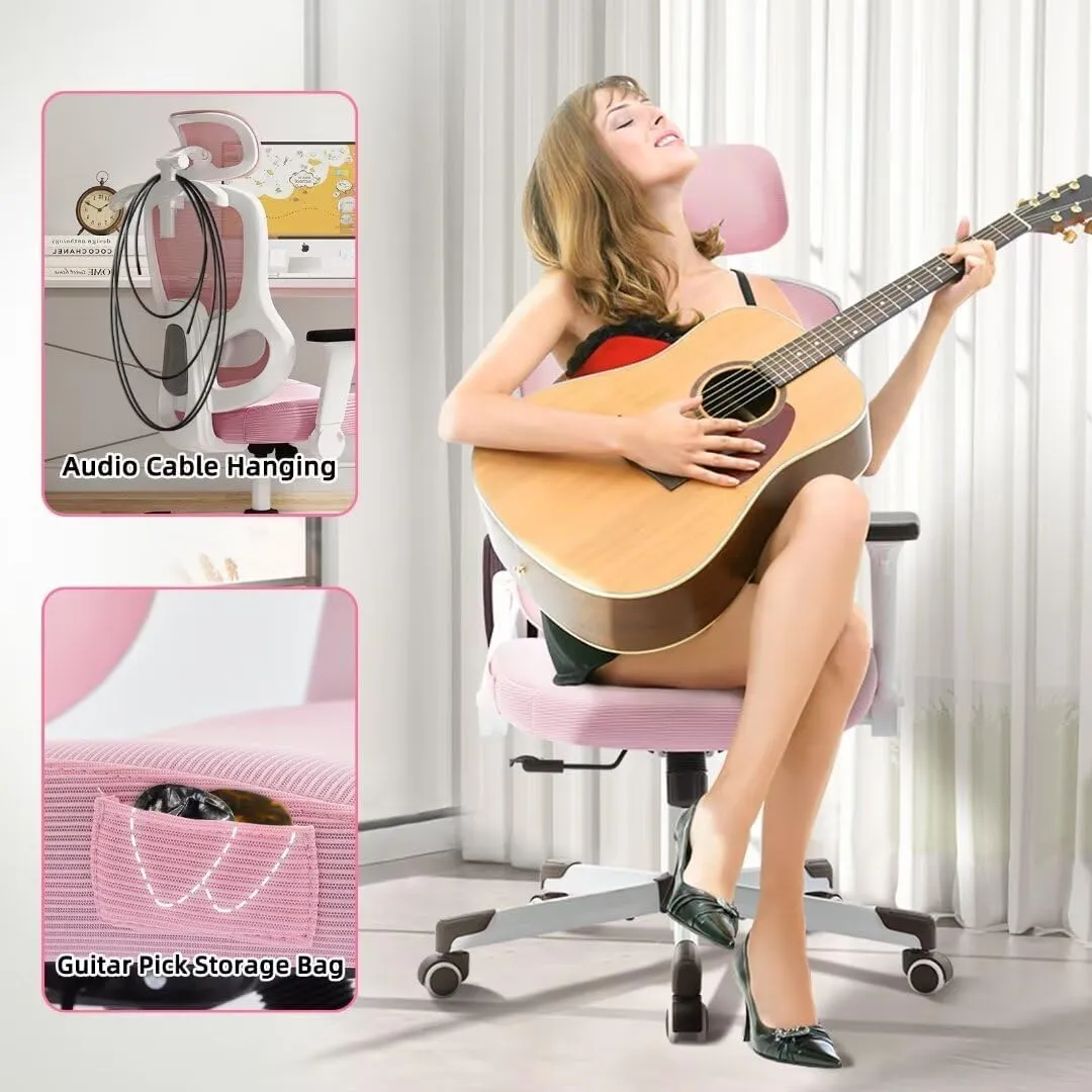 Ergonomic Office Chair Big Tall Reclining Gaming Chair Adjustable Lumbar Support 6D Armrest 6D Headrest Breathable Mesh Swivel Computer Chairs Home Task Desk Chair Wheels Coat Hanger Tilt Lock Pink