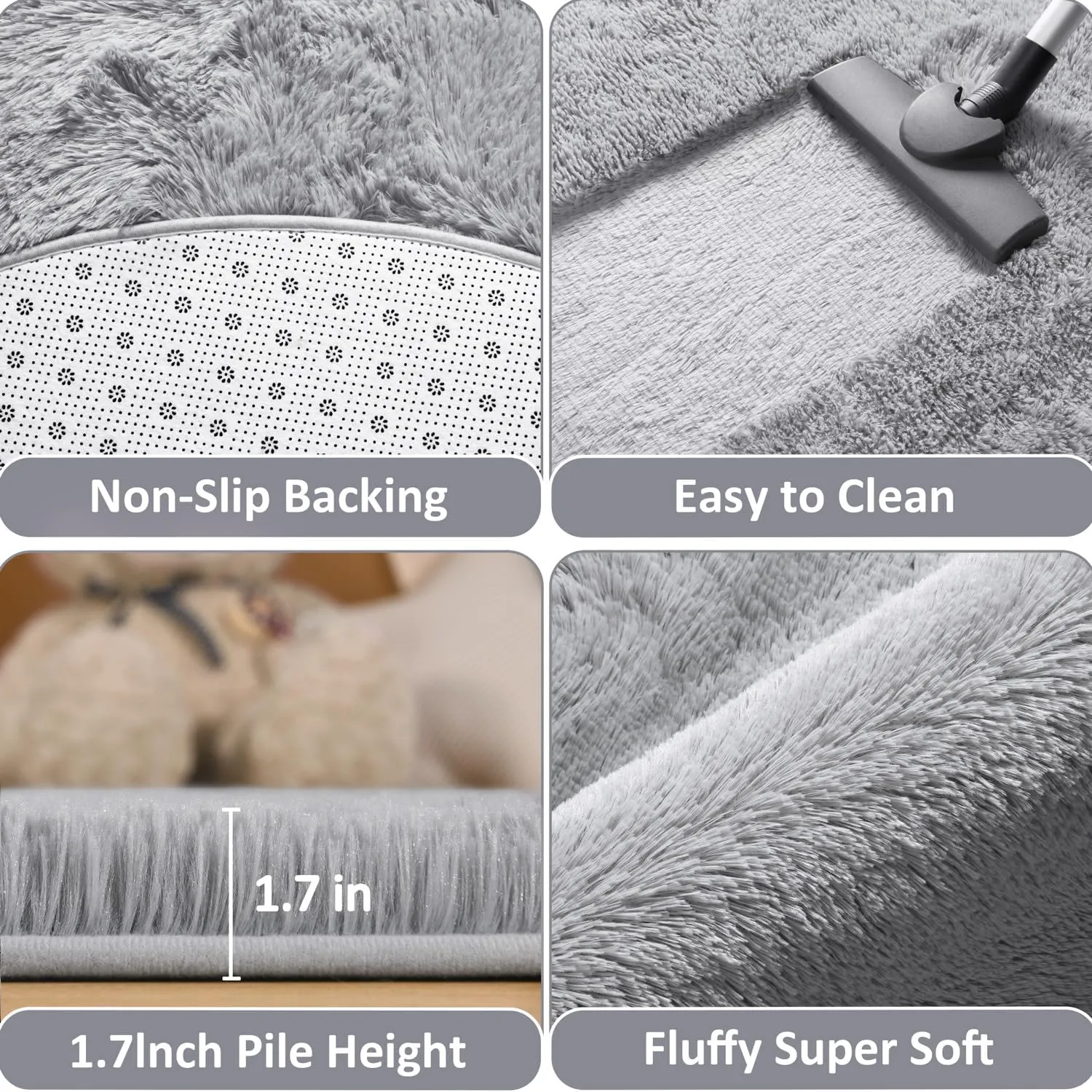 EVOIONOS Grey Round Rug for Bedroom, 4x4 Ft Fluffy Soft Circle Area Rugs for Living Room, Plush Shaggy Circular Carpet for Indoor Floor Bedside Kids Nursery, Machine-Washable Home Decor Aesthetic