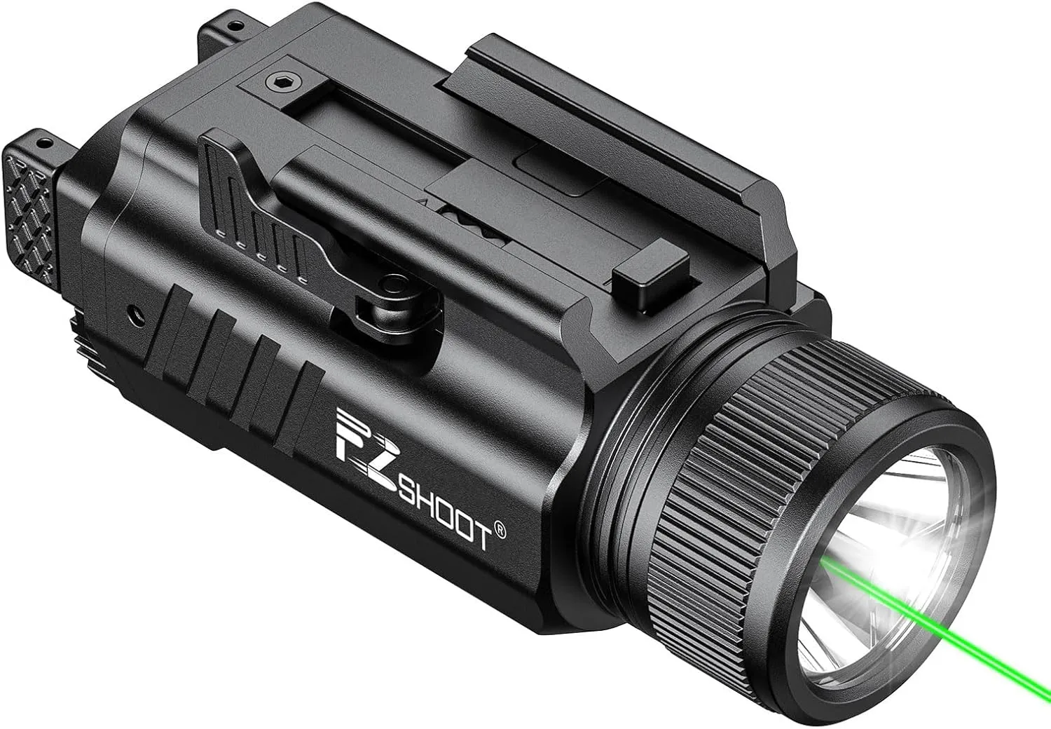 EZshoot 2000 Lumen Laser Light Combo for Pistol, High Lumen LED Tactical Flashlight with Quick Install Adjustable Slide Rail, Magnetic Rechargeable Strobe Green Laser Light for Picatinny Rail