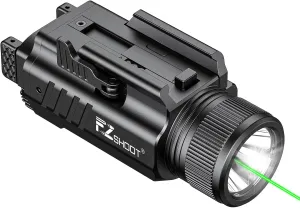 EZshoot 2000 Lumen Laser Light Combo for Pistol, High Lumen LED Tactical Flashlight with Quick Install Adjustable Slide Rail, Magnetic Rechargeable Strobe Green Laser Light for Picatinny Rail