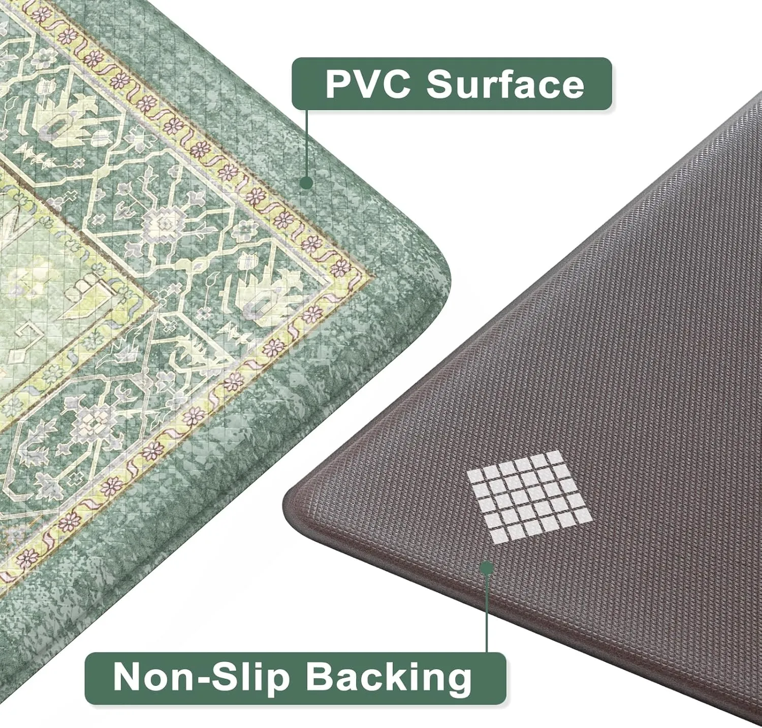 Farmhouse Anti Fatigue Kitchen Mats for Floor,Non Slip Rubber Runners for Kitchen Floor,Distressed Ergonomic Kitchen Rugs Waterproof Comfort Memory Foam Kitchen Mat(Green)