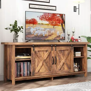 Farmhouse TV Stand for 55-65in TV with Adjustable Shelves & Sliding Barn Door - Rustic, Wooden Entertainment Center & Media Cabinet for Bedroom, Living Room (Dark Brown, 58in)