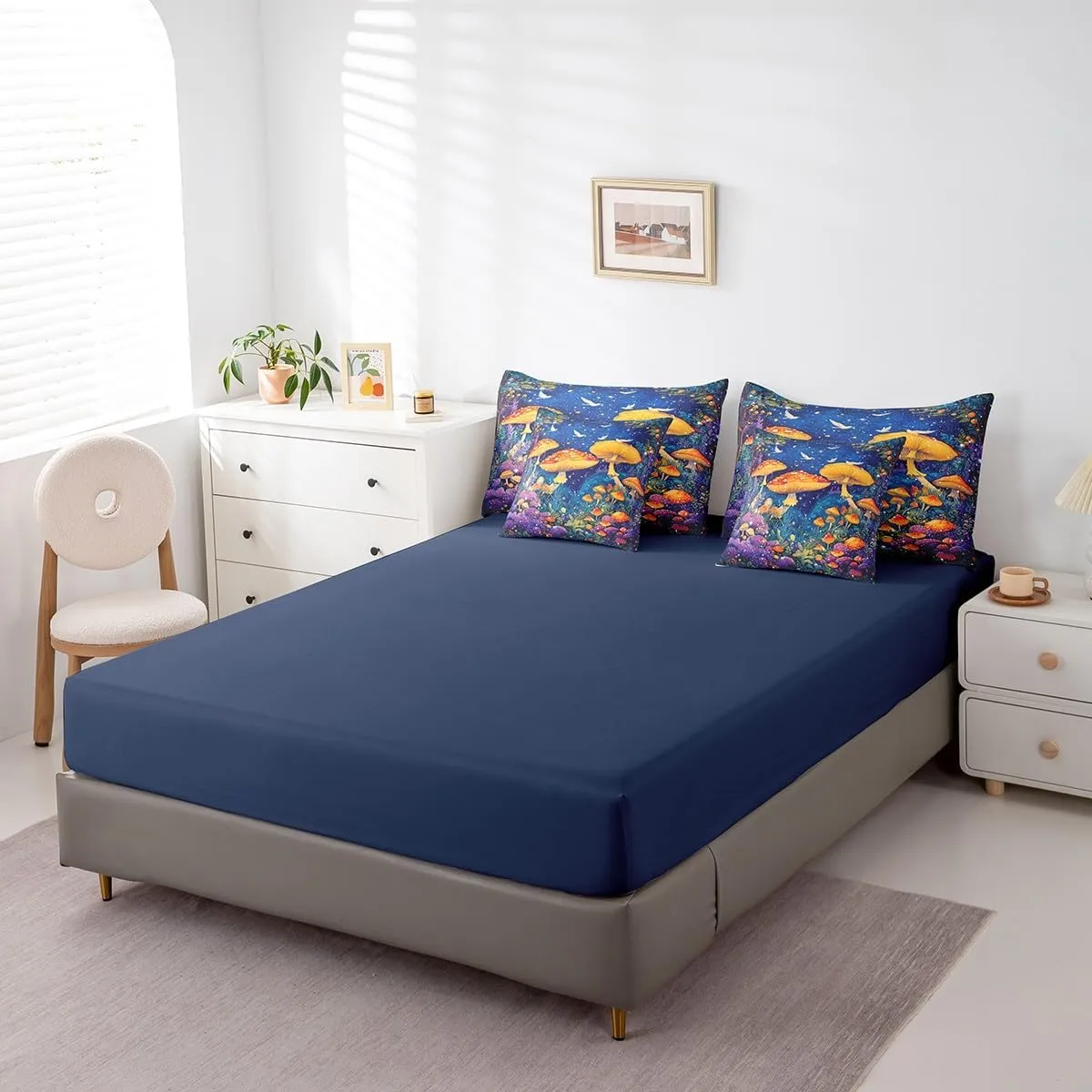 Feelyou Cute Mushroom Decor 7 Pieces Comforter Sets Natural Mushrooms Bedding Set for All Season for Kids Boys Girls Dreamy Fungus Bed in a Bag with Comforter, Sheets, Pillowcases & Cushion Cover