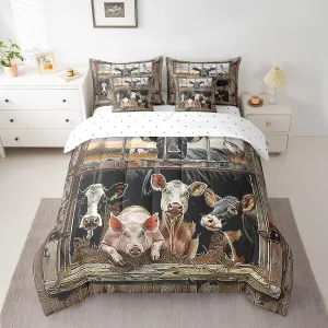 Feelyou Farm Pig Cow Comforter Set 7 Pieces Comforters Full Size Farmhouse Barn Wood Bedding Set for Kids Boys Girls Vintage Cute Animals Bed Set Bed in a Bag, Sheets, Pillowcases & Cushion Covers