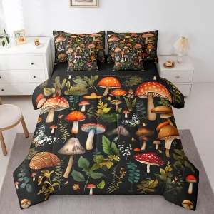 Feelyou Kids Red Mushroom 7 PCS Comforter Set with Sheets King Size Boys Girls Cute Mushroom Bed in a Bag Fungus Bed in a Bag with Comforter, Sheets, Pillowcases & Cushion Cover