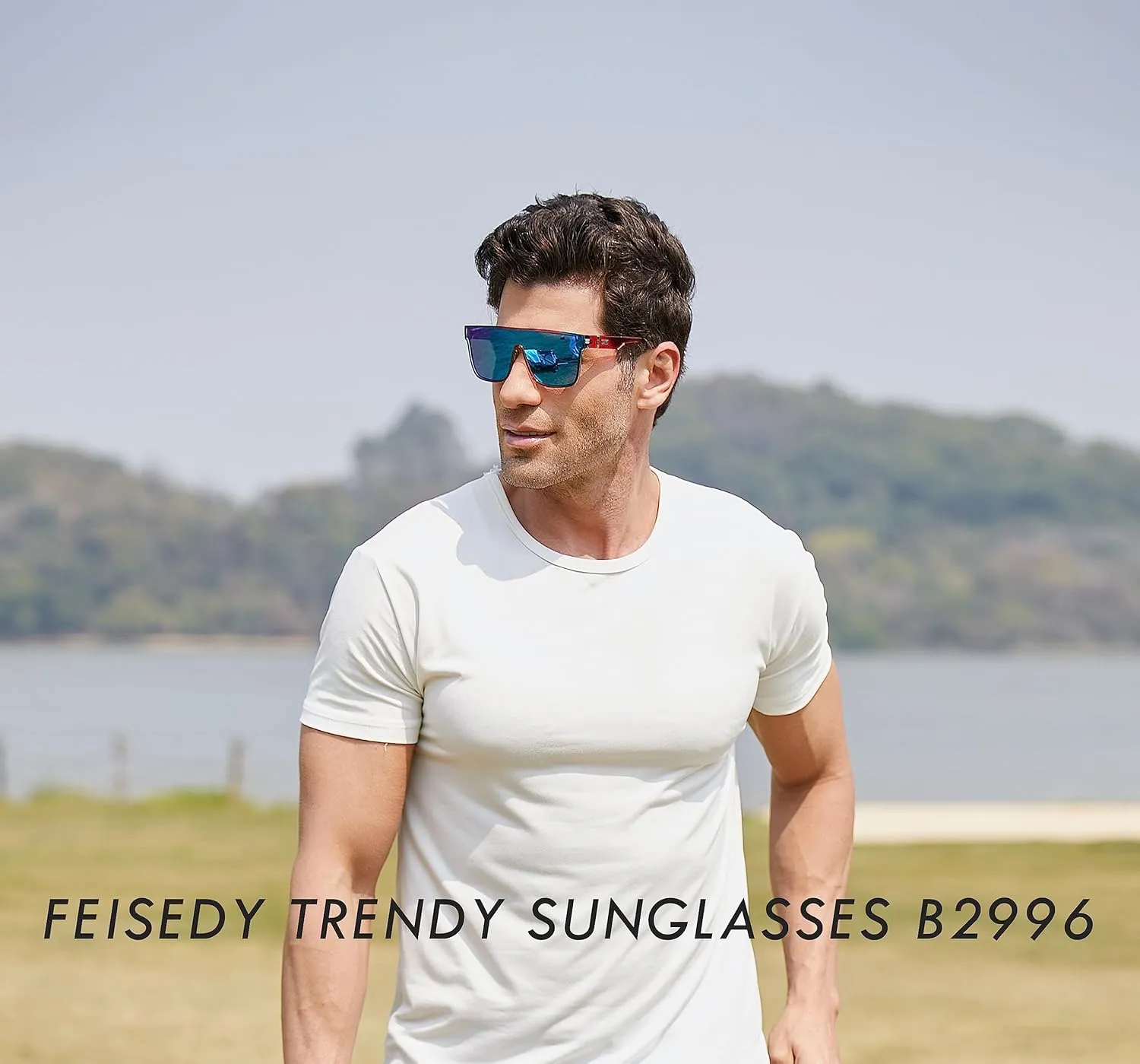 FEISEDY Sunglasses for Women Men, Fashion Mirrored Single Lens, Driving Beach Sunnies UV400 Shades B2996