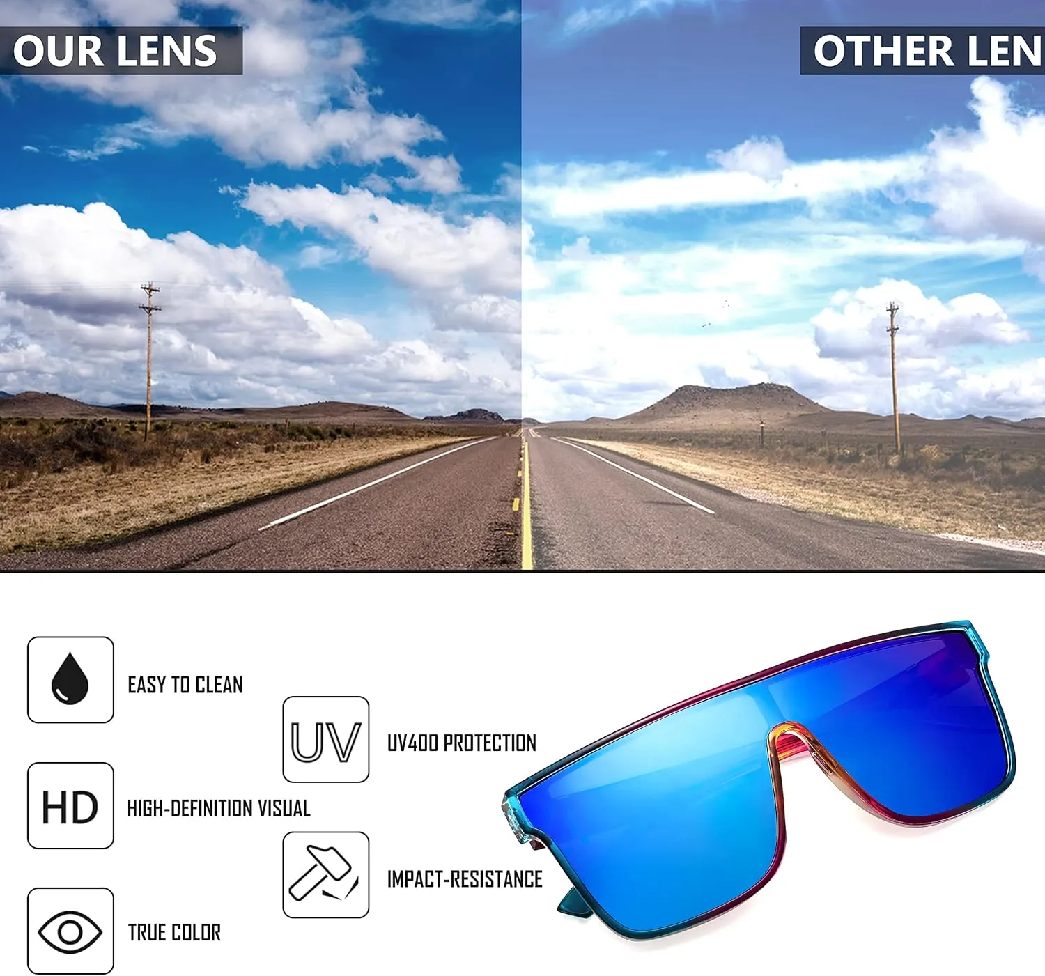 FEISEDY Sunglasses for Women Men, Fashion Mirrored Single Lens, Driving Beach Sunnies UV400 Shades B2996