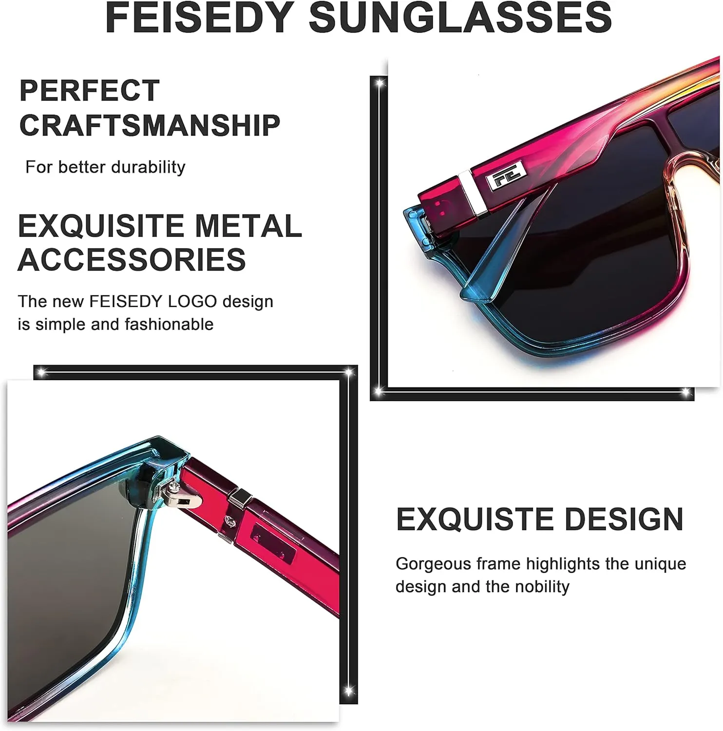 FEISEDY Sunglasses for Women Men, Fashion Mirrored Single Lens, Driving Beach Sunnies UV400 Shades B2996