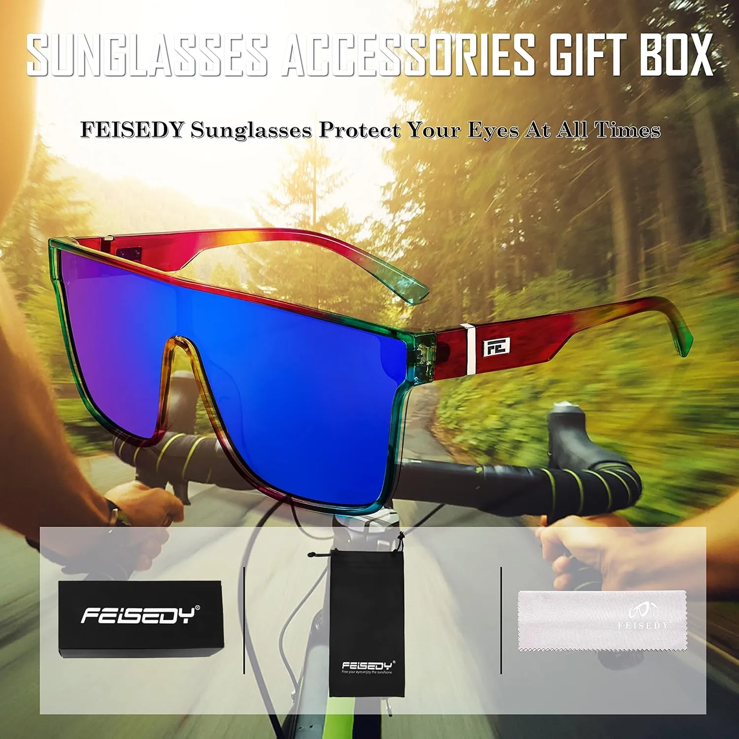 FEISEDY Sunglasses for Women Men, Fashion Mirrored Single Lens, Driving Beach Sunnies UV400 Shades B2996