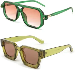 FEISEDY Vintage Square 70s Flat Aviator Sunglasses and Retro 90s Square Sunglasses for Women Men