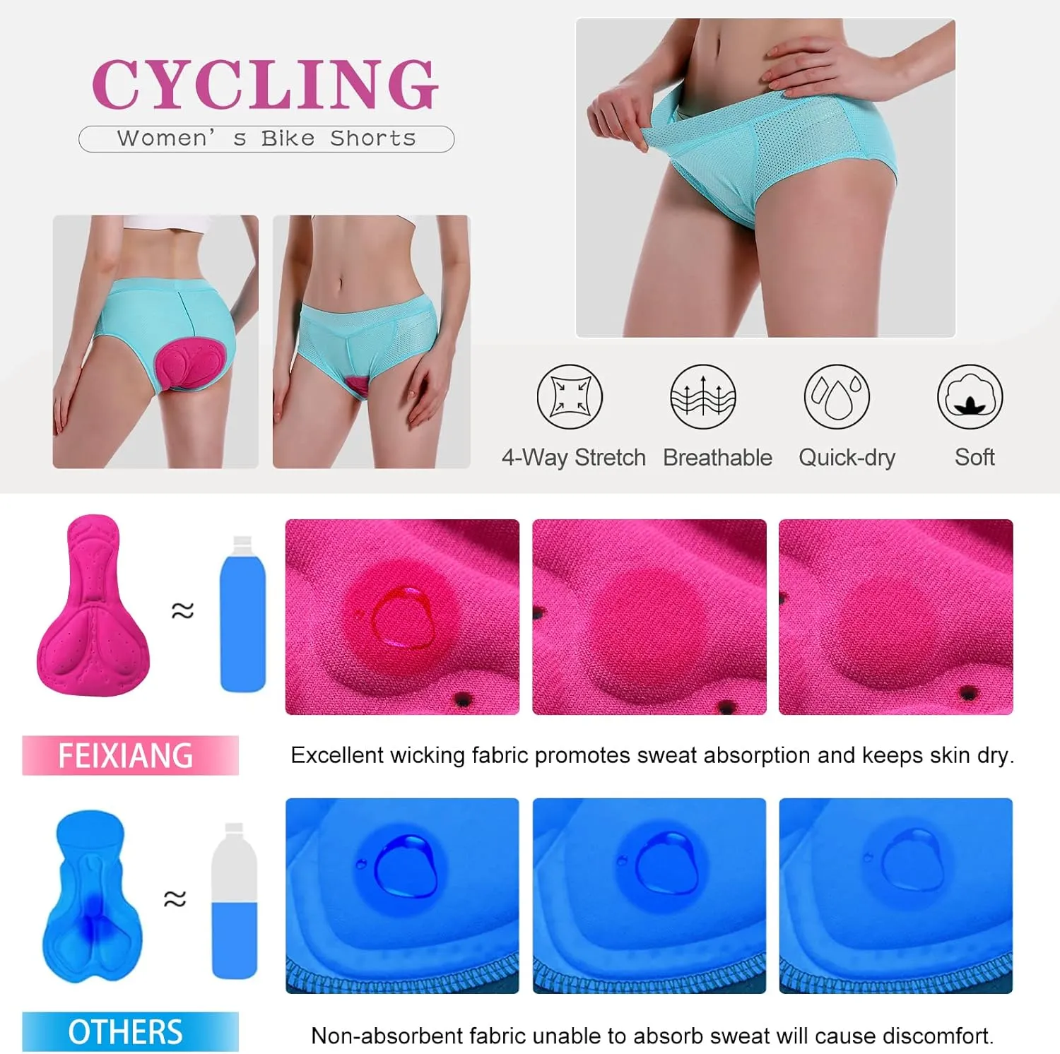 FEIXIANG Cycling Underwear for Women, 4D Padded Bike Bicycle Shorts Cycle Biking Riding Undershorts MTB Mountain