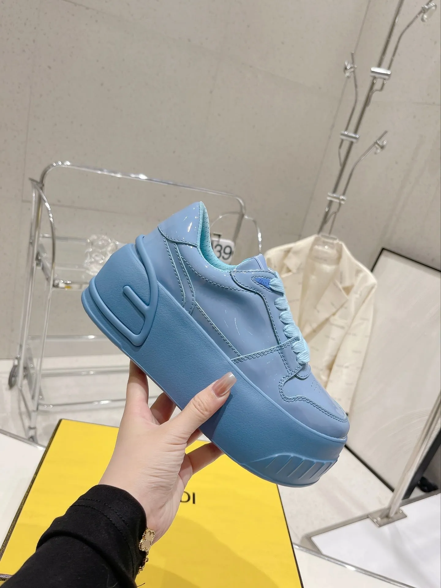 FENDI LOW-TOP TRAINER IN CERULEAN BLUE CALFSKIN