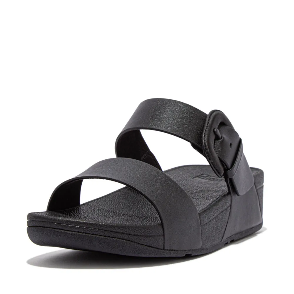FitFlop Lulu Covered Buckle Raw Edge Leather Slides Black