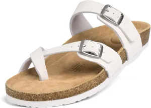 FITORY Womens Leather Slide Sandals with Comfort Cork Footbed Size 6-11