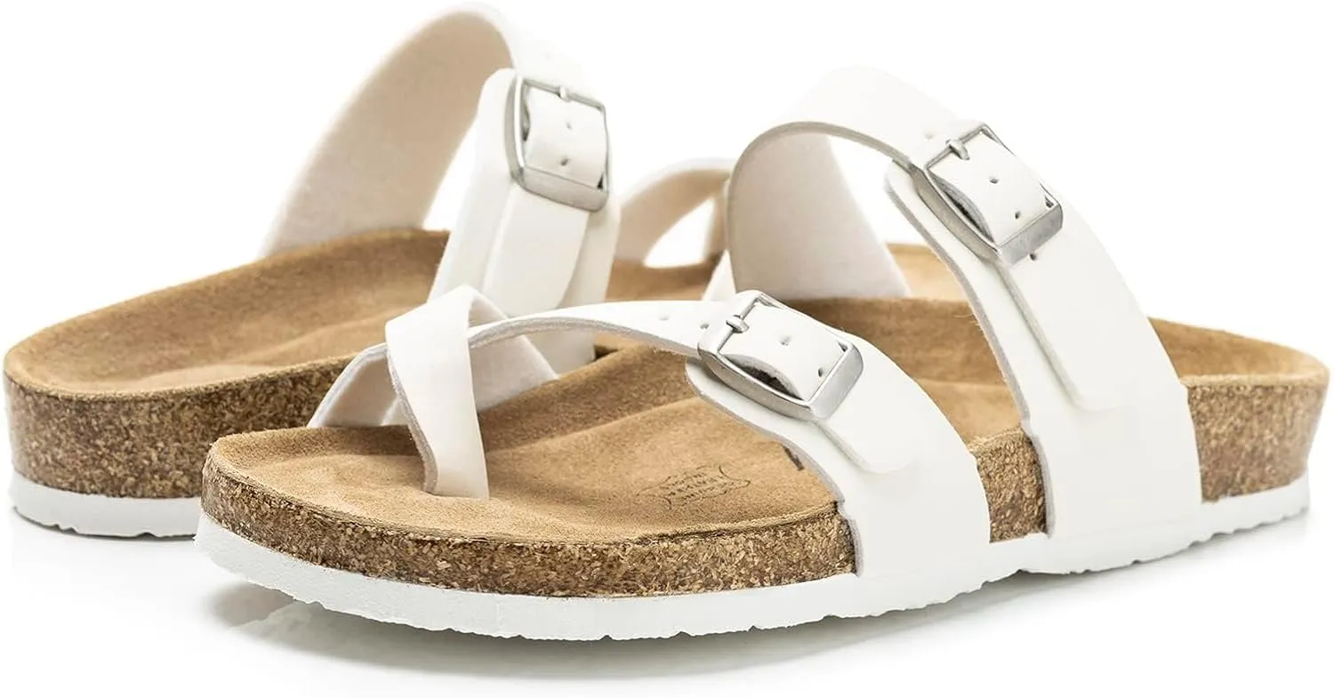 FITORY Womens Leather Slide Sandals with Comfort Cork Footbed Size 6-11