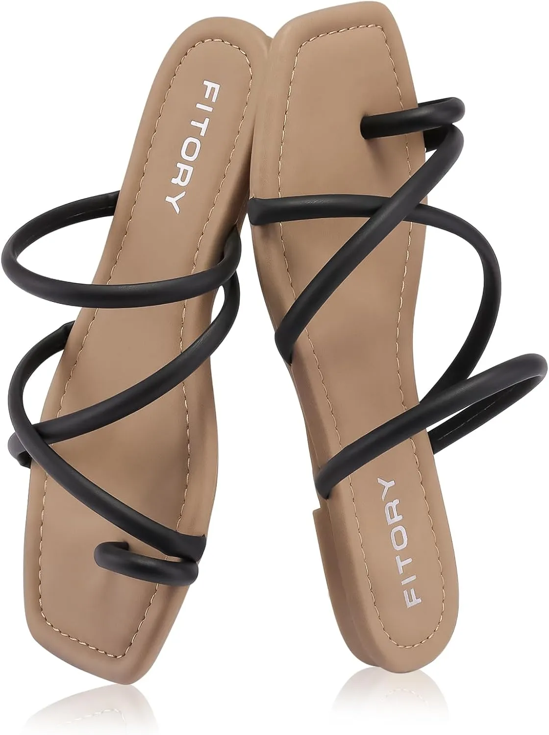 FITORY Women's Slide Sandals Flat Toe Ring Thongs with Cross Strap for Summer Size